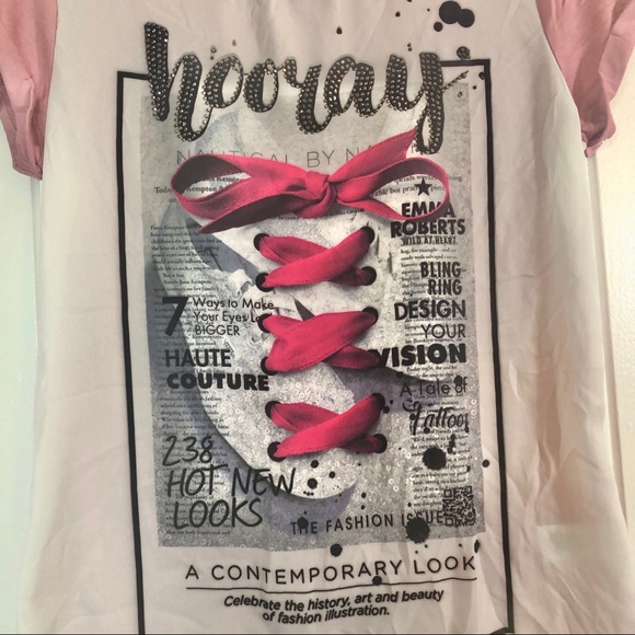 NYLON APPAREL Pink Hooray crystal scoop hem top. - Picture 4 of 5